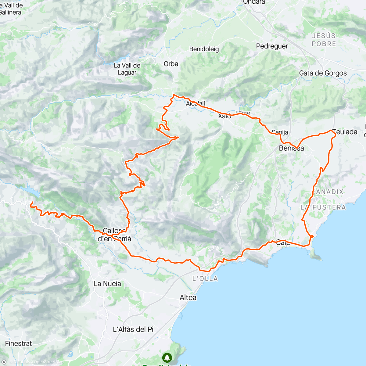 Map of the activity, LCC Calpe dag 10! Castell de Guadelest-Tárbena….🇪🇸☀️