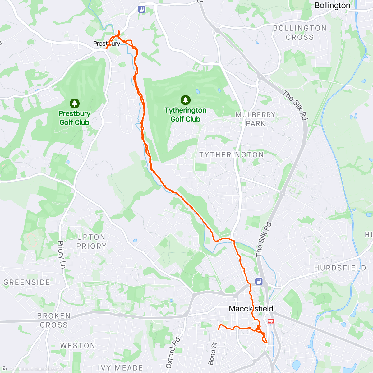 Map of the activity, Birthday walk to Prestbury for lunch and walk back to the jolly !! Great day xx