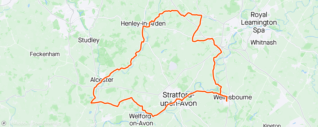 Map of the activity, Easter Day bike ride via Field to Fork, Wootton Wawen