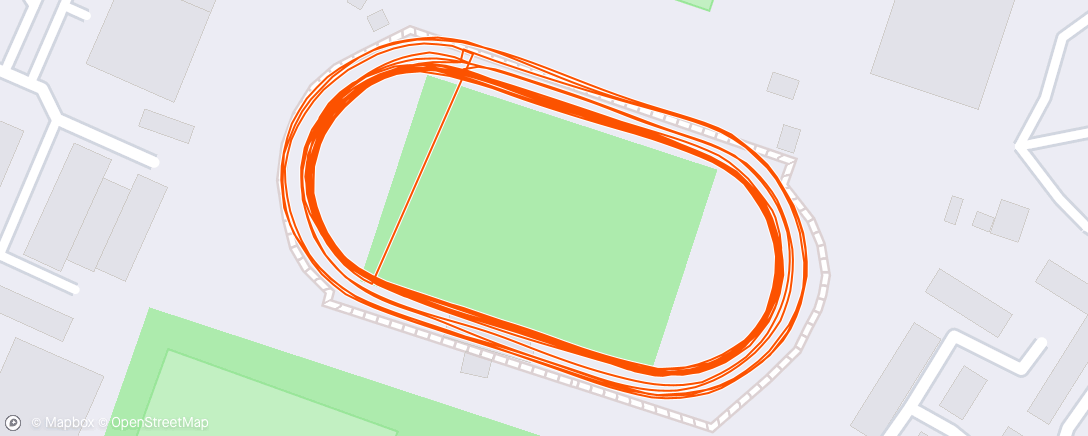 Map of the activity, GFDR track. 15mins, 4 X lane 8 laps, 1200m all with about 5mins recoveries. w.d. Legs still tired and stiff!