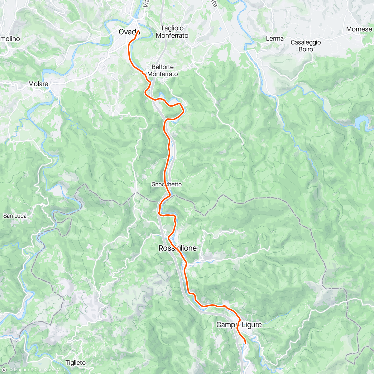 Mapa da atividade, ROUVY - Ovada to Campo Ligure | Italy