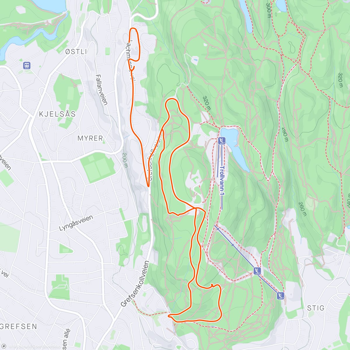 Map of the activity, Avbrutt tur