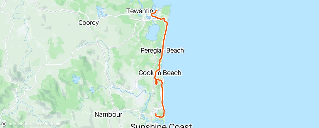 Map of the activity, Ultraman pacing practice.
 Noosa to turnaround.