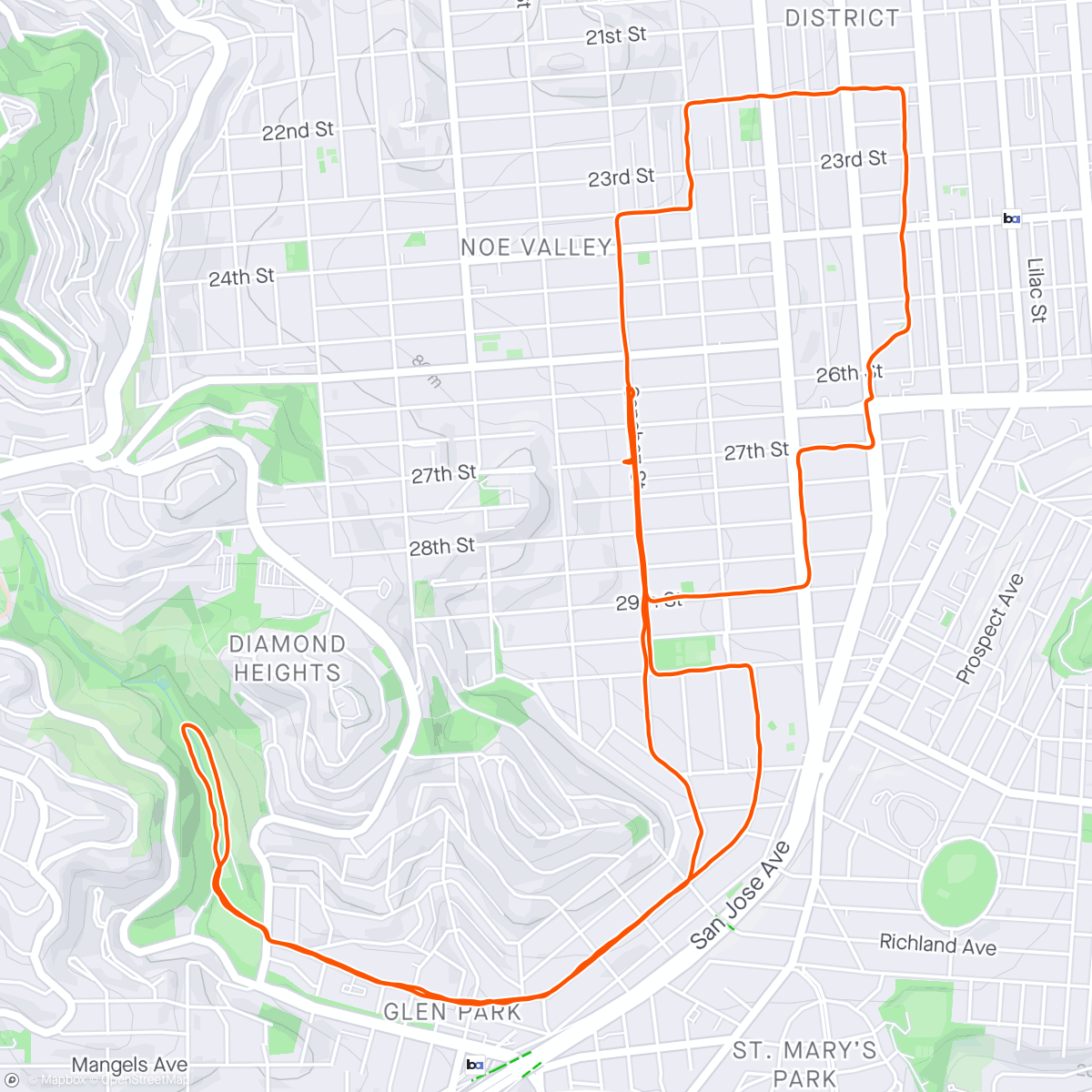 Map of the activity, Noe Running A and B runs before dentist
