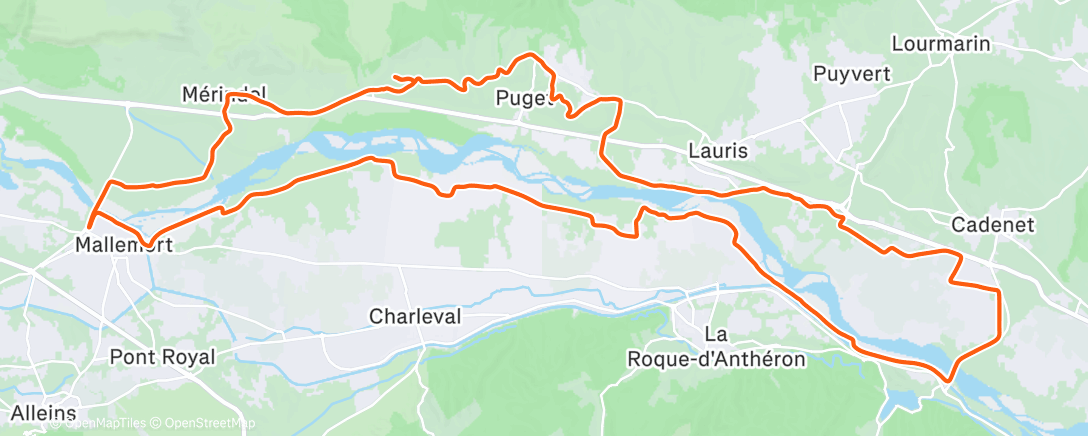 Карта физической активности (VTT route les 2 ponts bords de Durance avec Bruce et René)