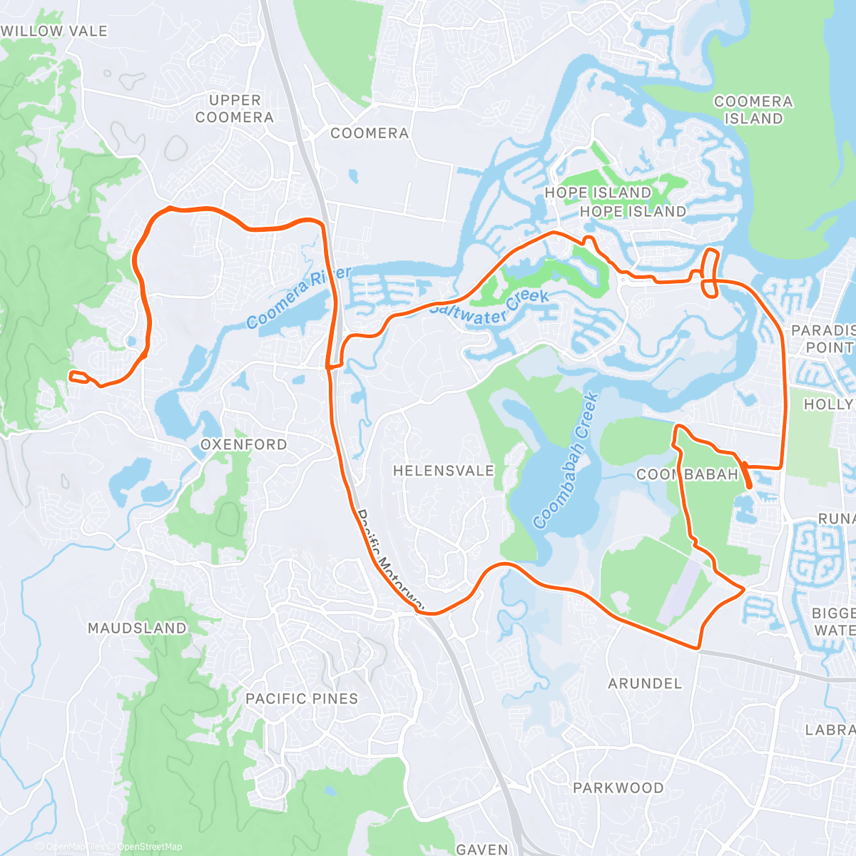 Map of the activity, Monday Eezy-Riderz - Coombabah Badlands and Return!