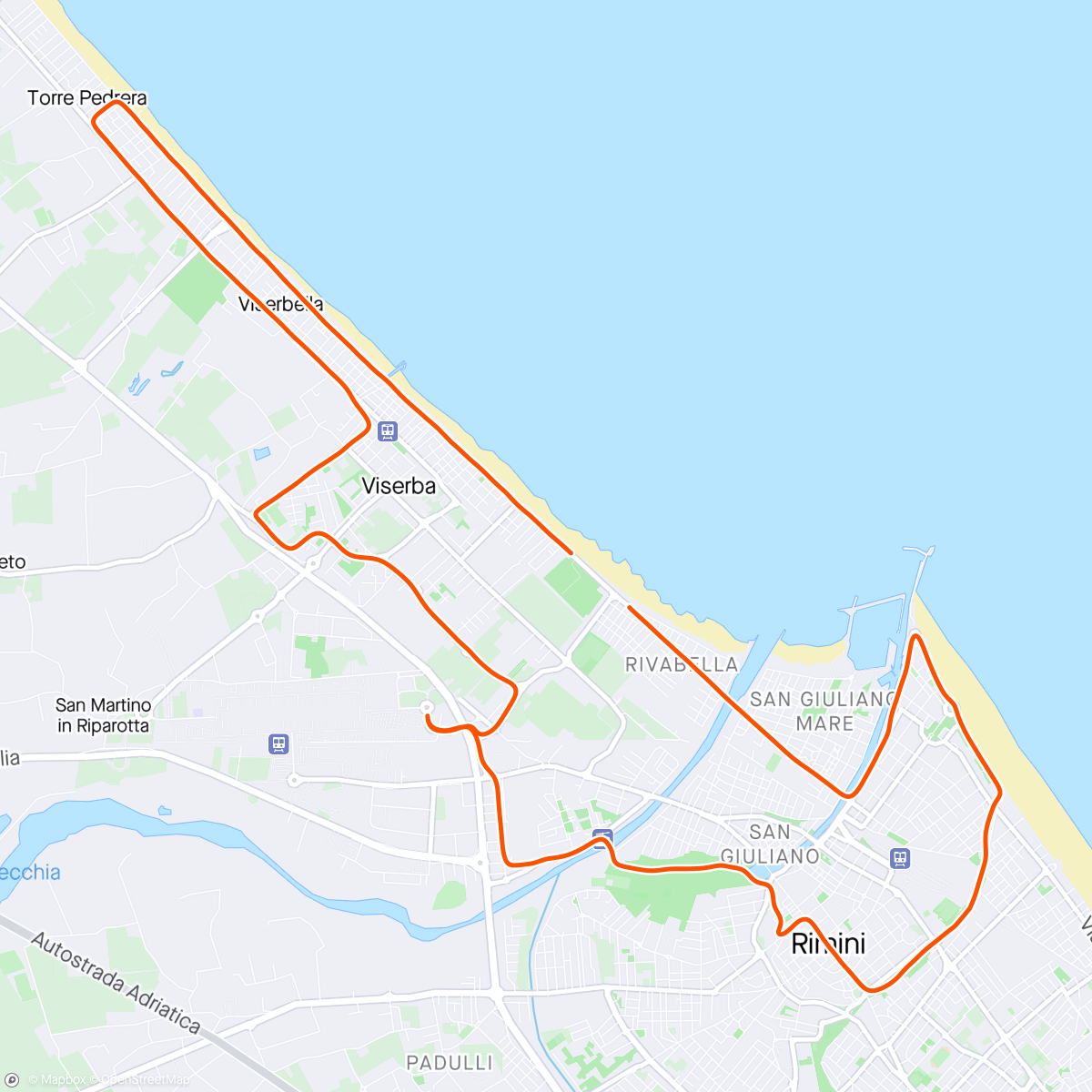 Map of the activity, Rimini half marathon