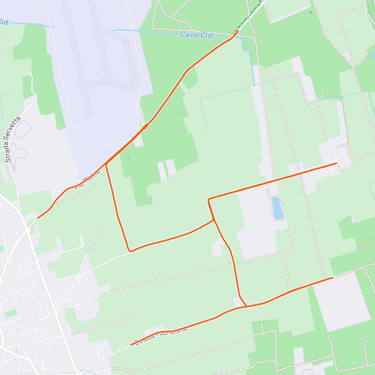 Map of the activity, 17 KM RUN ✌️ with 4x 2 km at ~4’:25”/km + 1 km at ~4’:10”/km