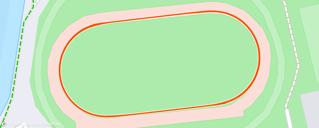 Map of the activity, 1 mile bends and straight, 5 x 800 (200jog), 3 x 200