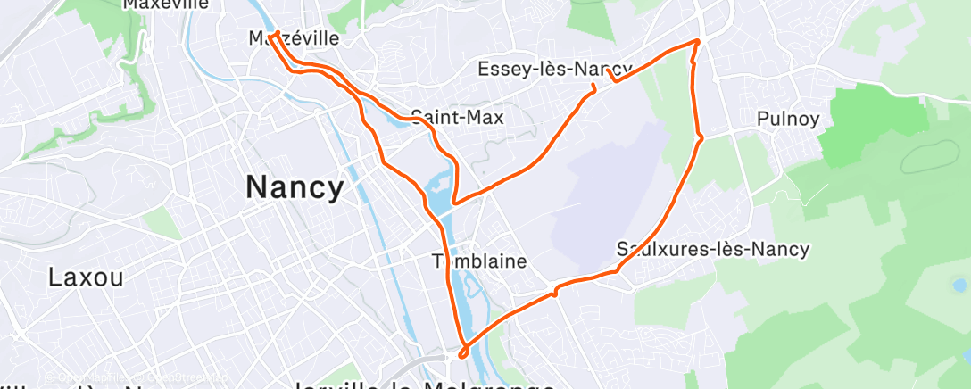 Map of the activity, Course à pied le midi