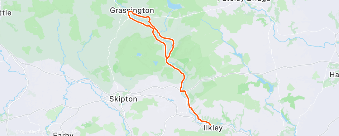Map of the activity, ICC Morning Ride to Grassington (30 miles)
