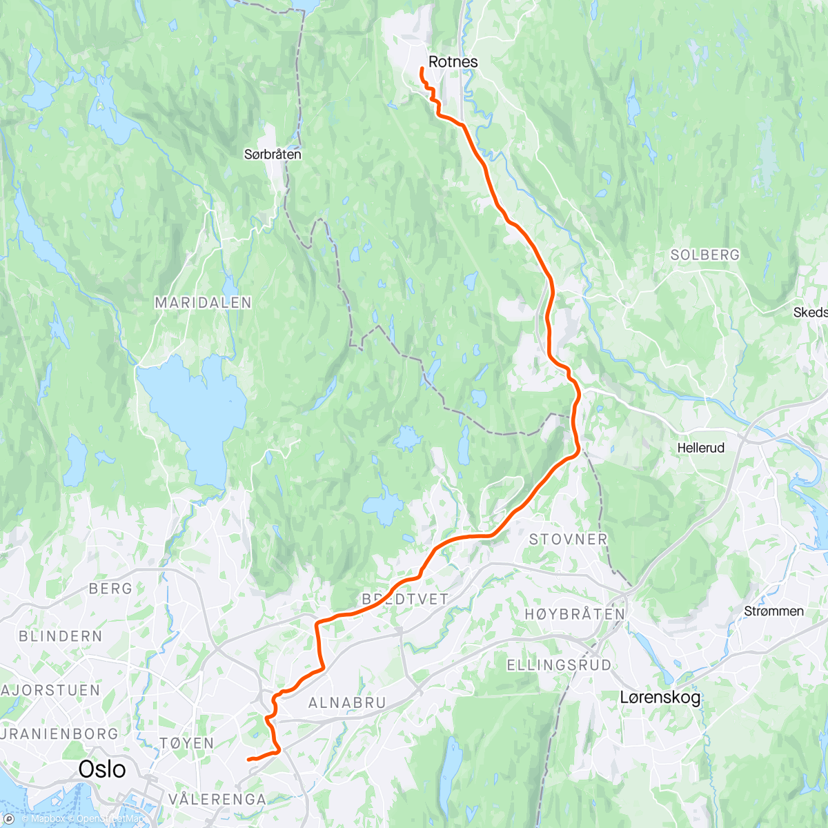 Map of the activity, Road ride: Oslo - (Gjelleråsen) - Nittedal