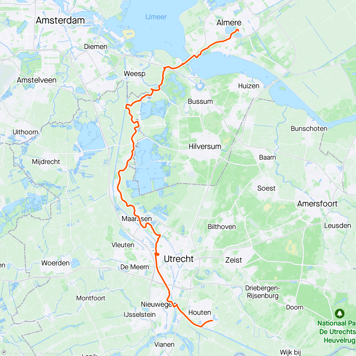 Mapa de la actividad, Almere - Houten via de Vecht