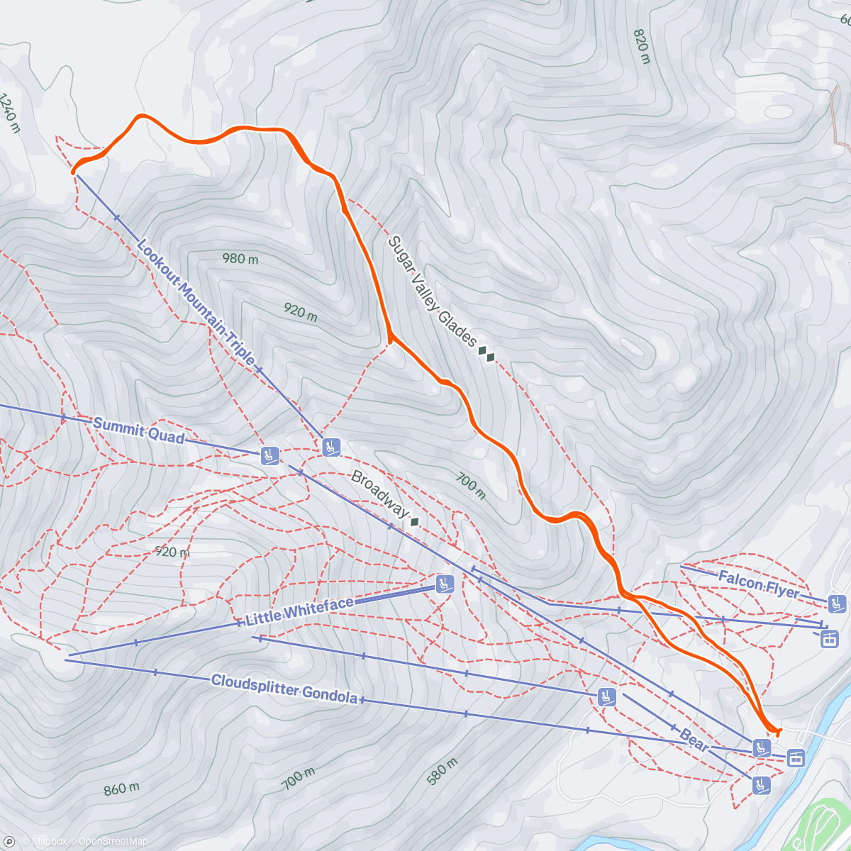 Map of the activity, Whiteface Uphill