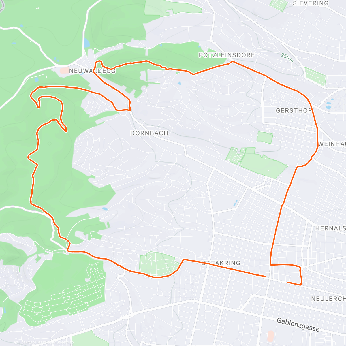 Map of the activity, Easy Hilly Evening Run