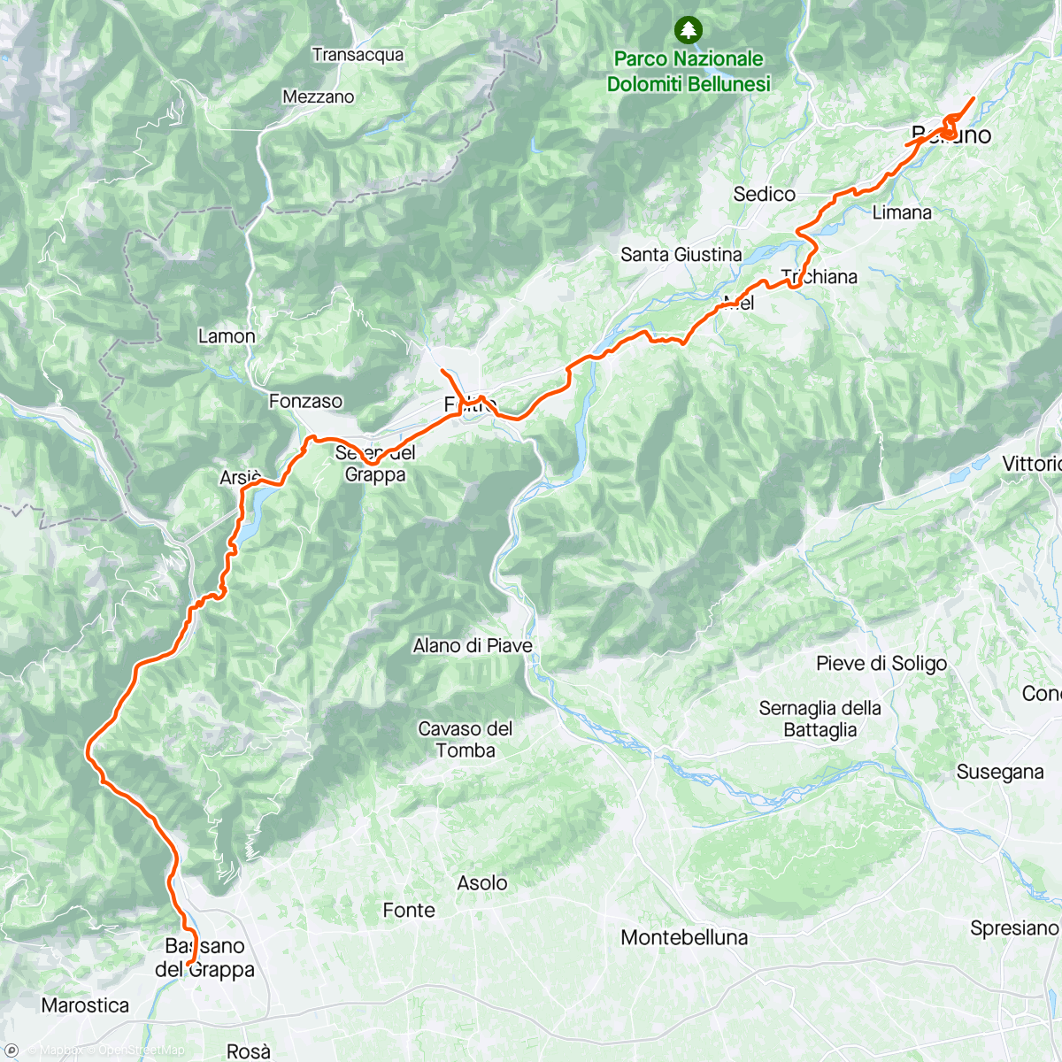 Map of the activity, Veneto gravel newbie- giorno 1