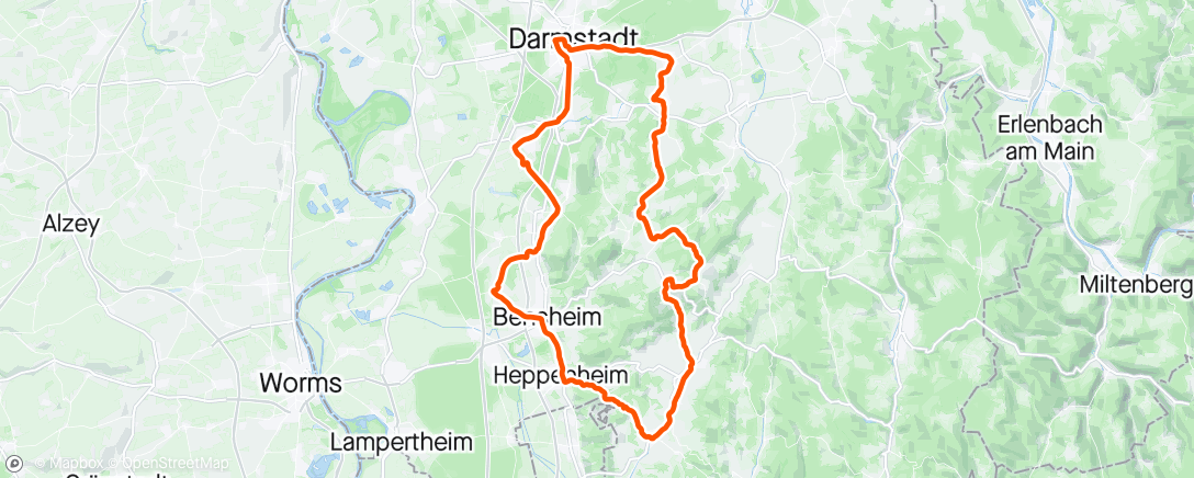 Map of the activity, Bergstraße & Odenwald loop