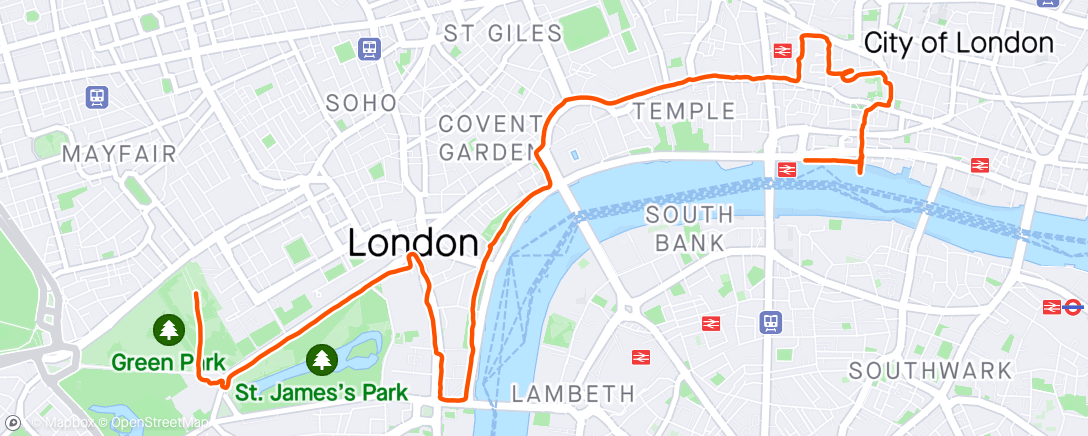 Map of the activity, NHRR London Landmarks Social Run