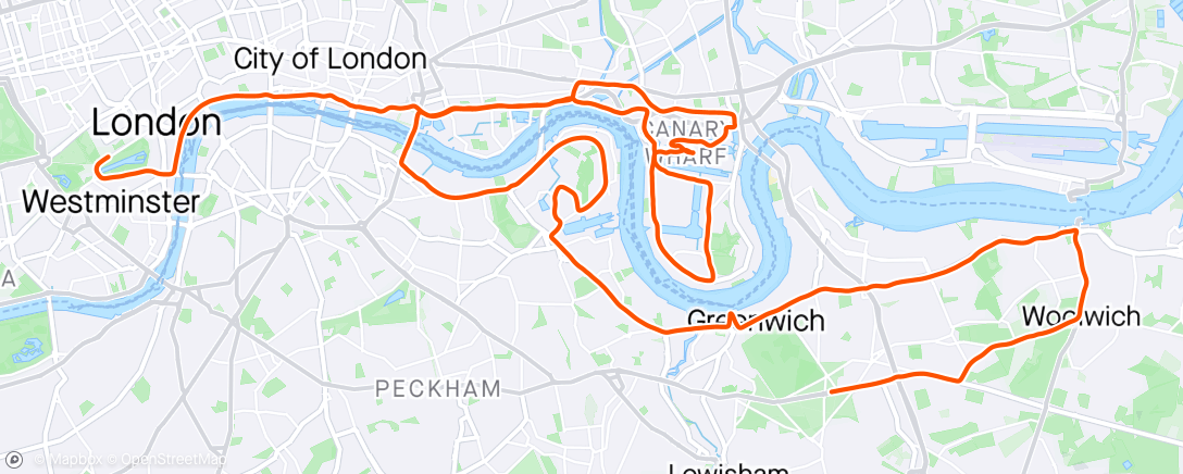 Map of the activity, London Marathon. Official time of 4:15:22
