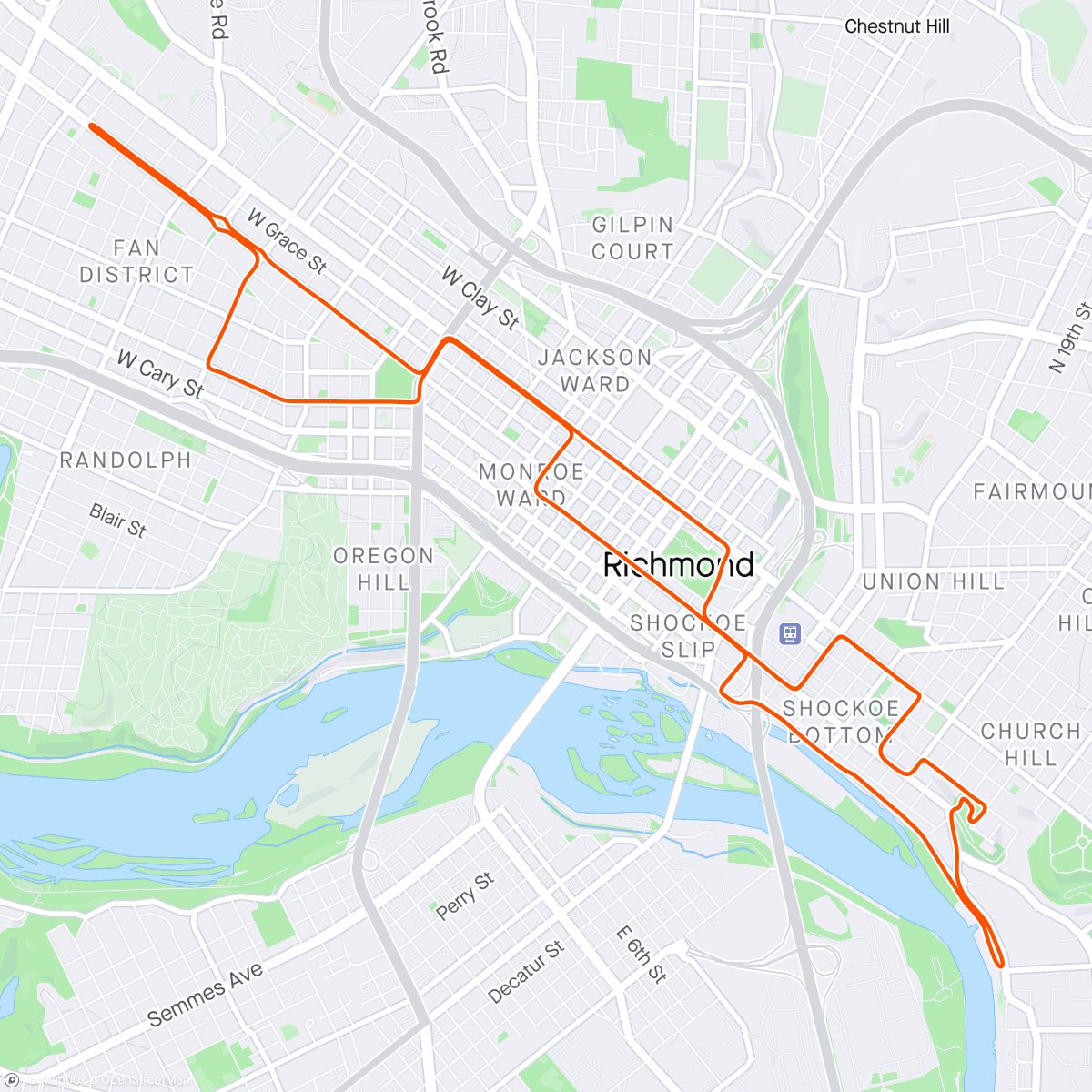 Mapa da atividade, Zwift - Tempo Accelerations in Richmond