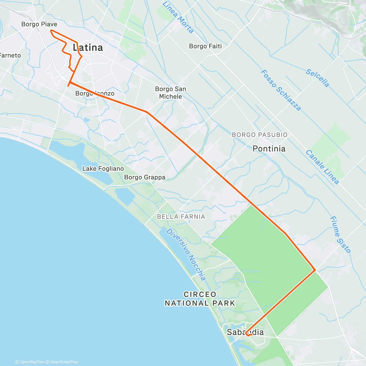 Map of the activity, Pedalata pomeridiana