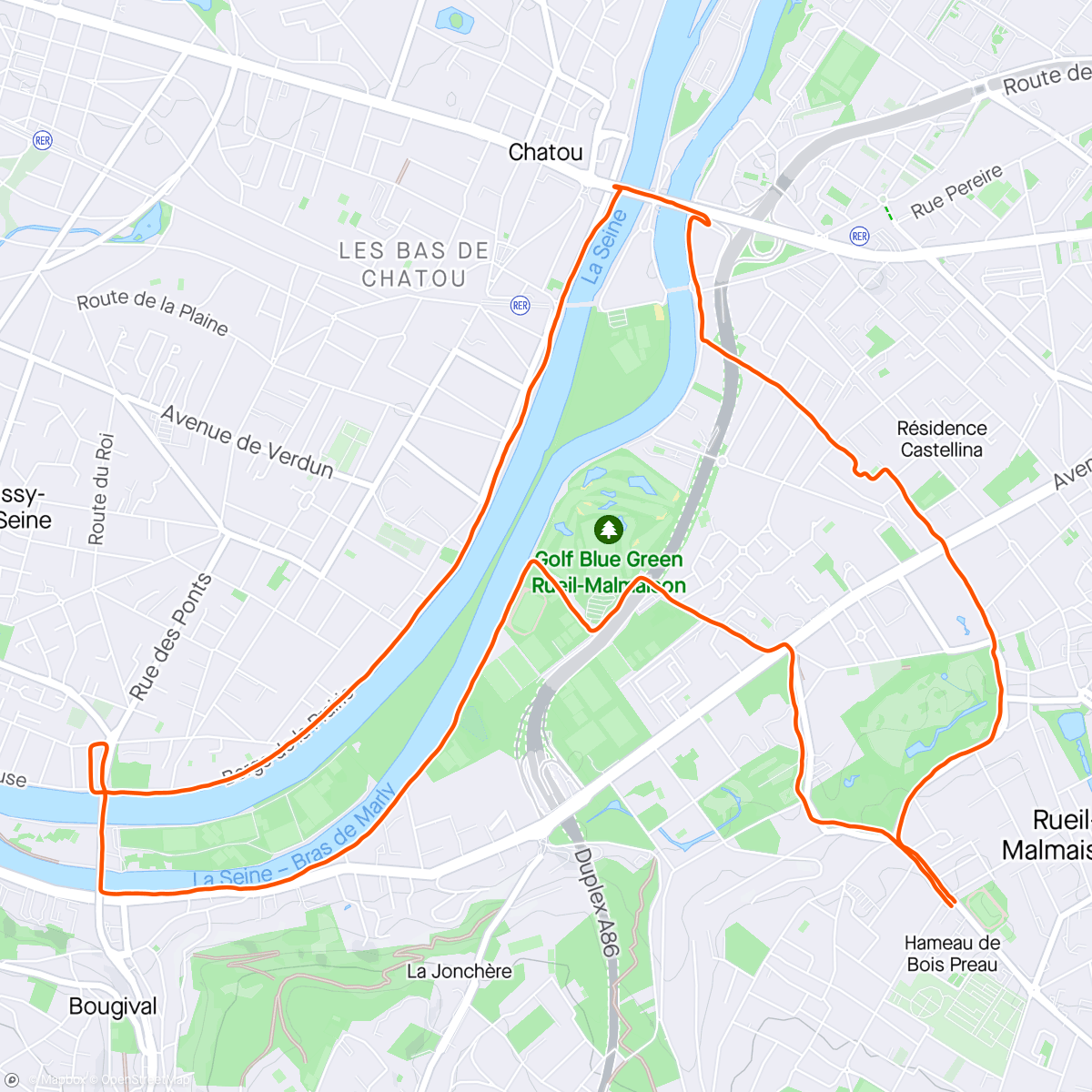 Map of the activity, Petit tempo tout doux en apnée avec Eva André. 3x1000/1000 +/-5% de 4’45. Sympa.