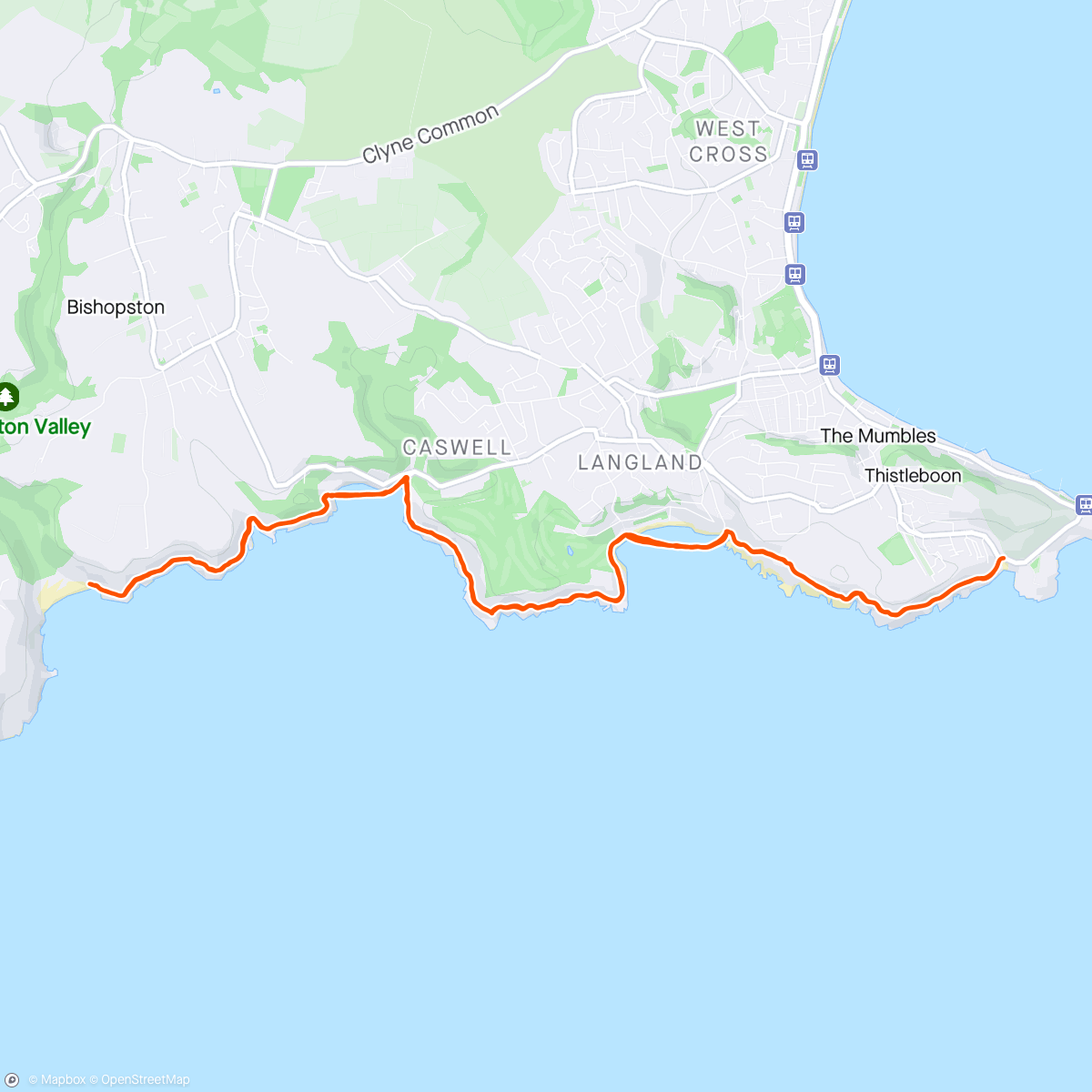 Map of the activity, Coastal Walk - Mumbles to Pwlldu