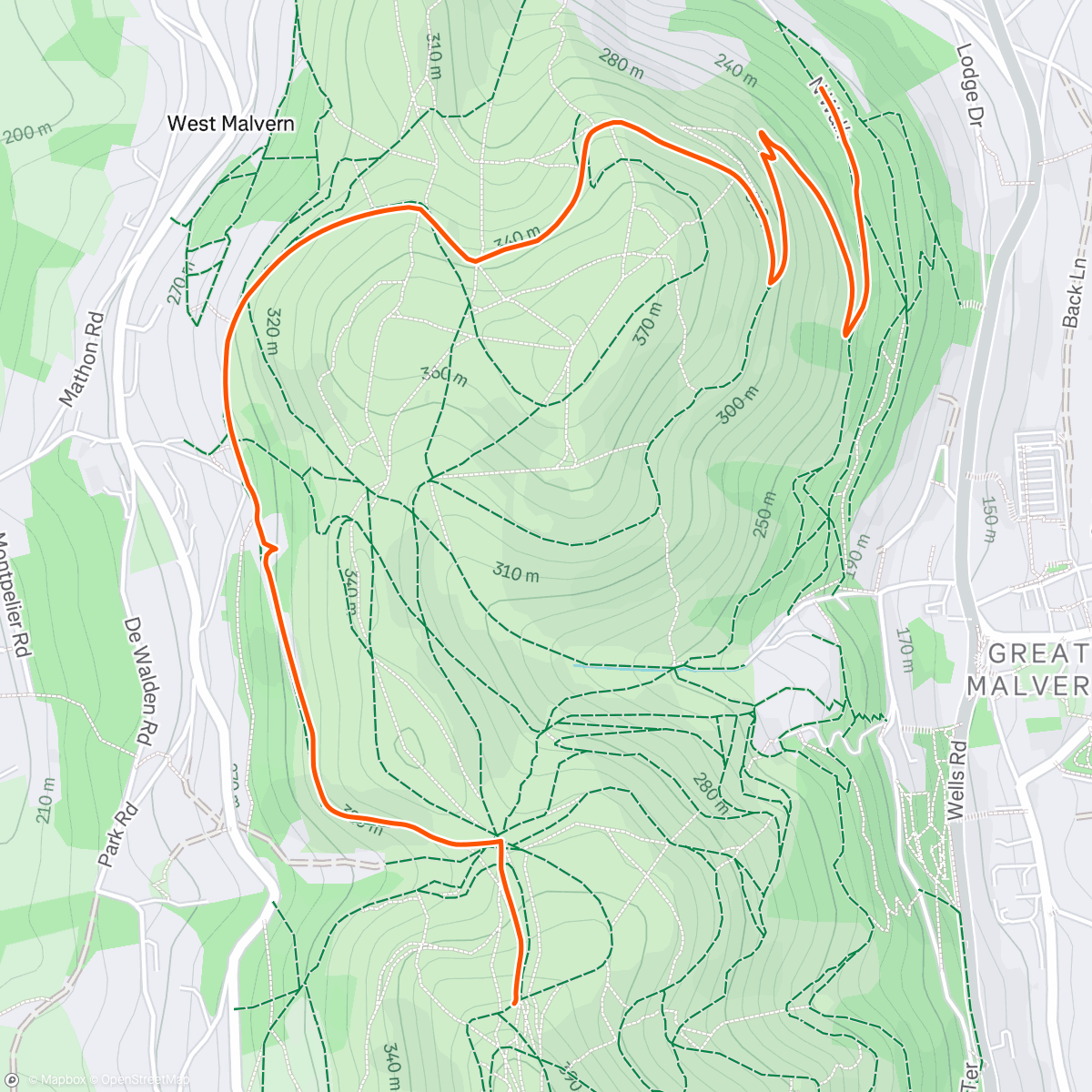 Map of the activity, Walk with the gang to Worcestershire beacon- watch died half way!