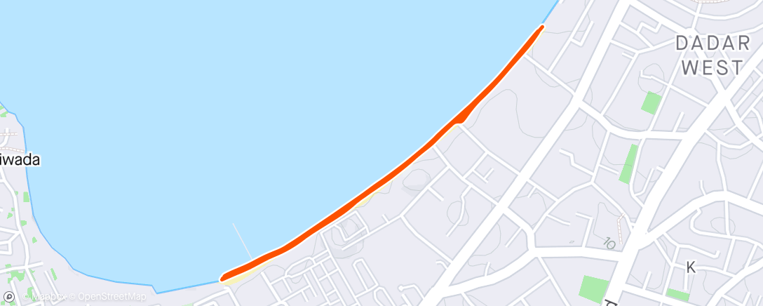 Map of the activity, WEDNESDAY 50 MINS BEACH RUN