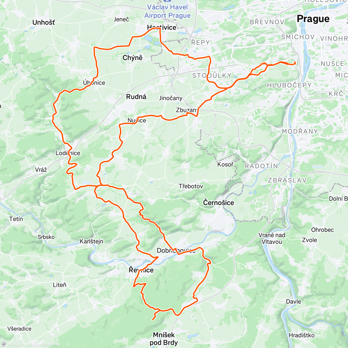 Map of the activity, Nadívaný Řevničák - Hostivice s Pavlem