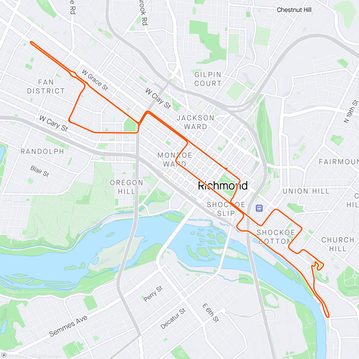 Map of the activity, Zwift - Race: No Spring Chickens - Herd Masters Racing on Libby Hill After Party in Richmond