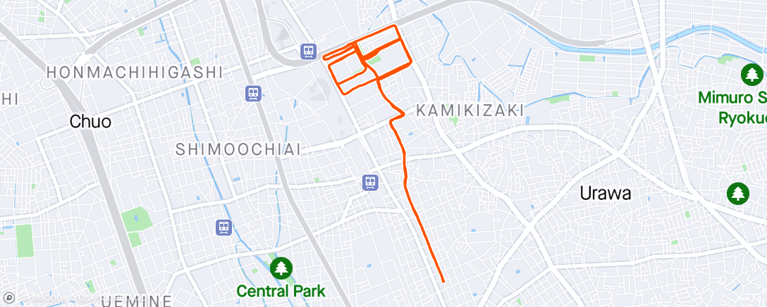 Map of the activity, 1.3km interval x 5