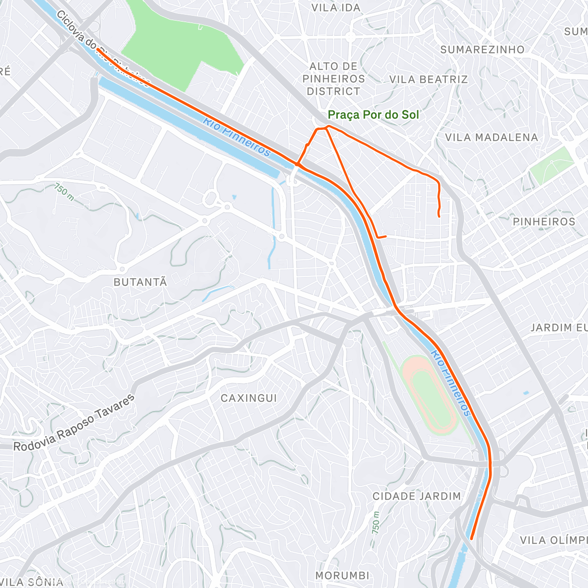 Map of the activity, Ciclovia Ride