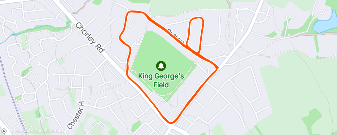 Map of the activity, Short session to try and freshen legs up - 2 x 1 mile and 4 x 400. Legs feeling stiff from the race on Sunday