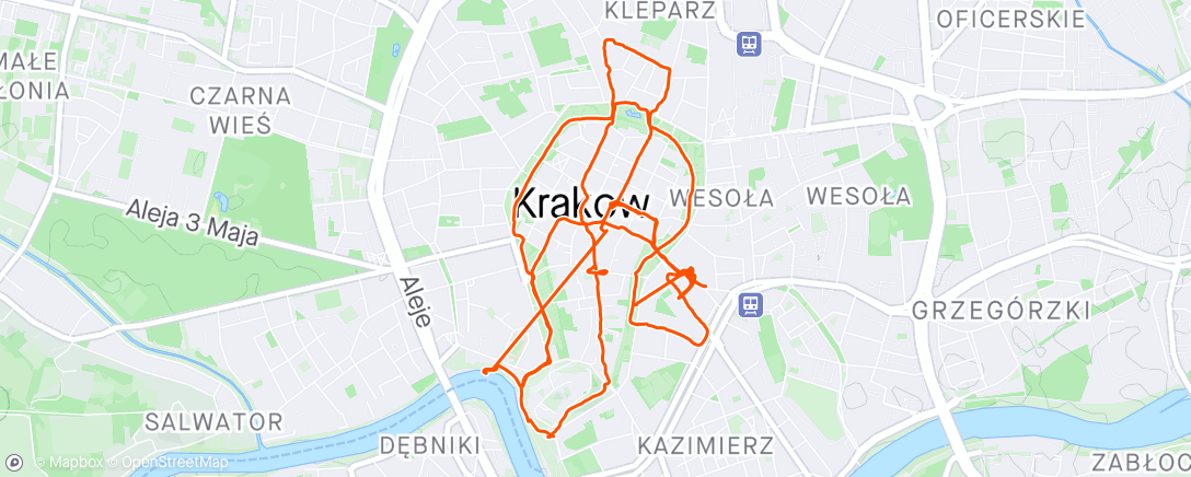 Map of the activity, Walking around krakow. Dinner and wodka.