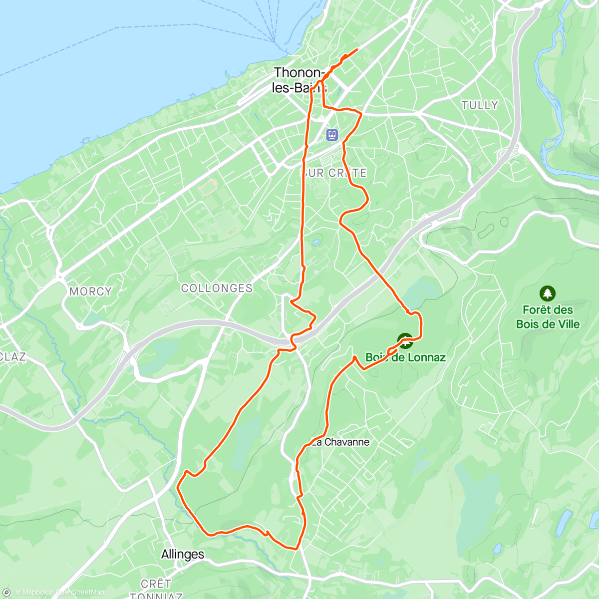 Map of the activity, Sortie en vélo le midi