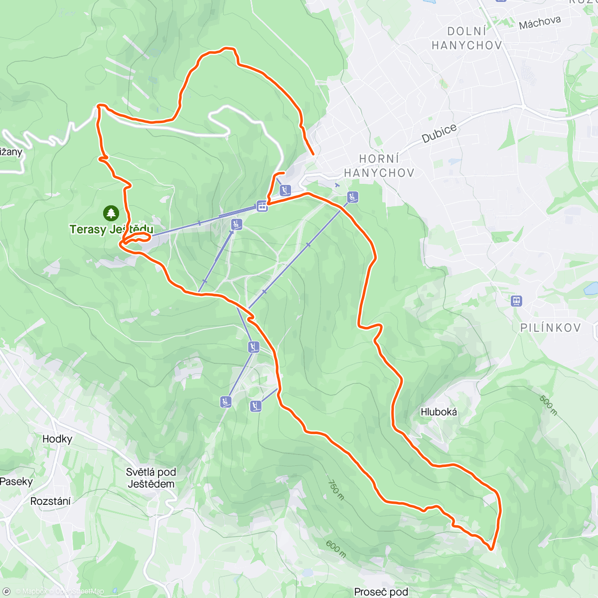 Map of the activity, Ještěd-16km, volný běh
