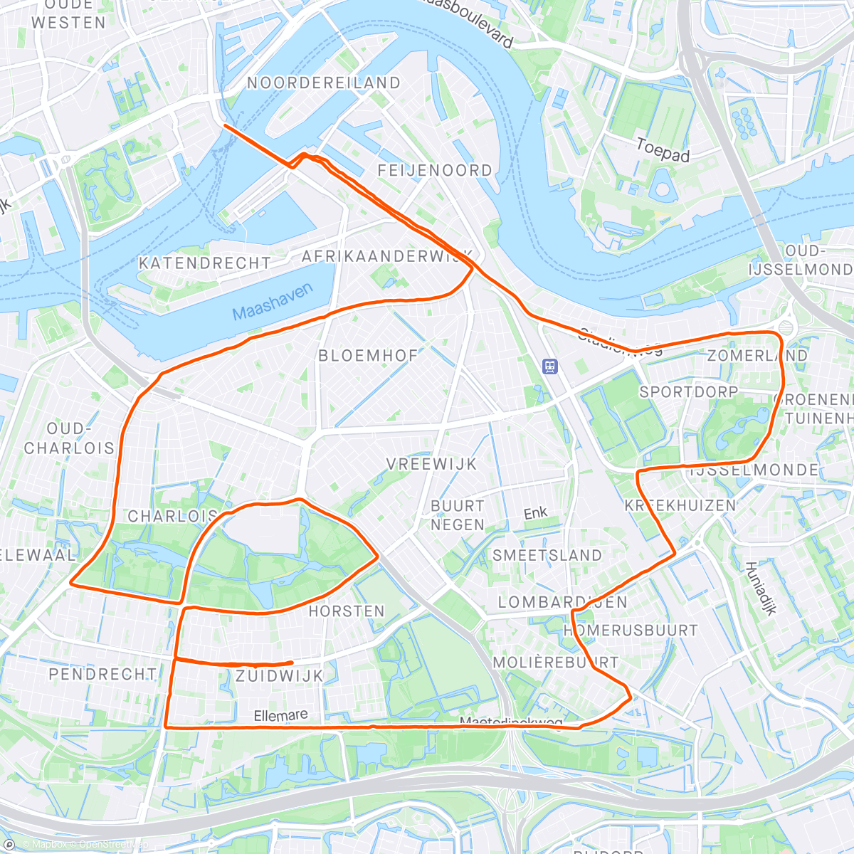 Map of the activity, Rdam marathon werd rondje Zuid