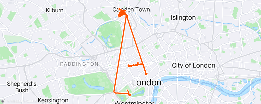 Map of the activity, Little bimble round London. Had to finish it, battery's nearly dead