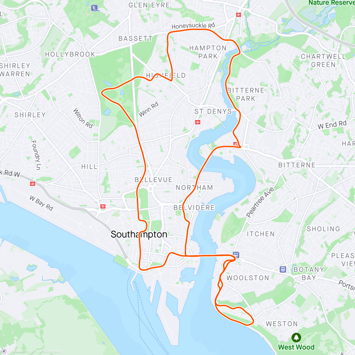 Mapa de la actividad (Southampton Half Marathon 2024)