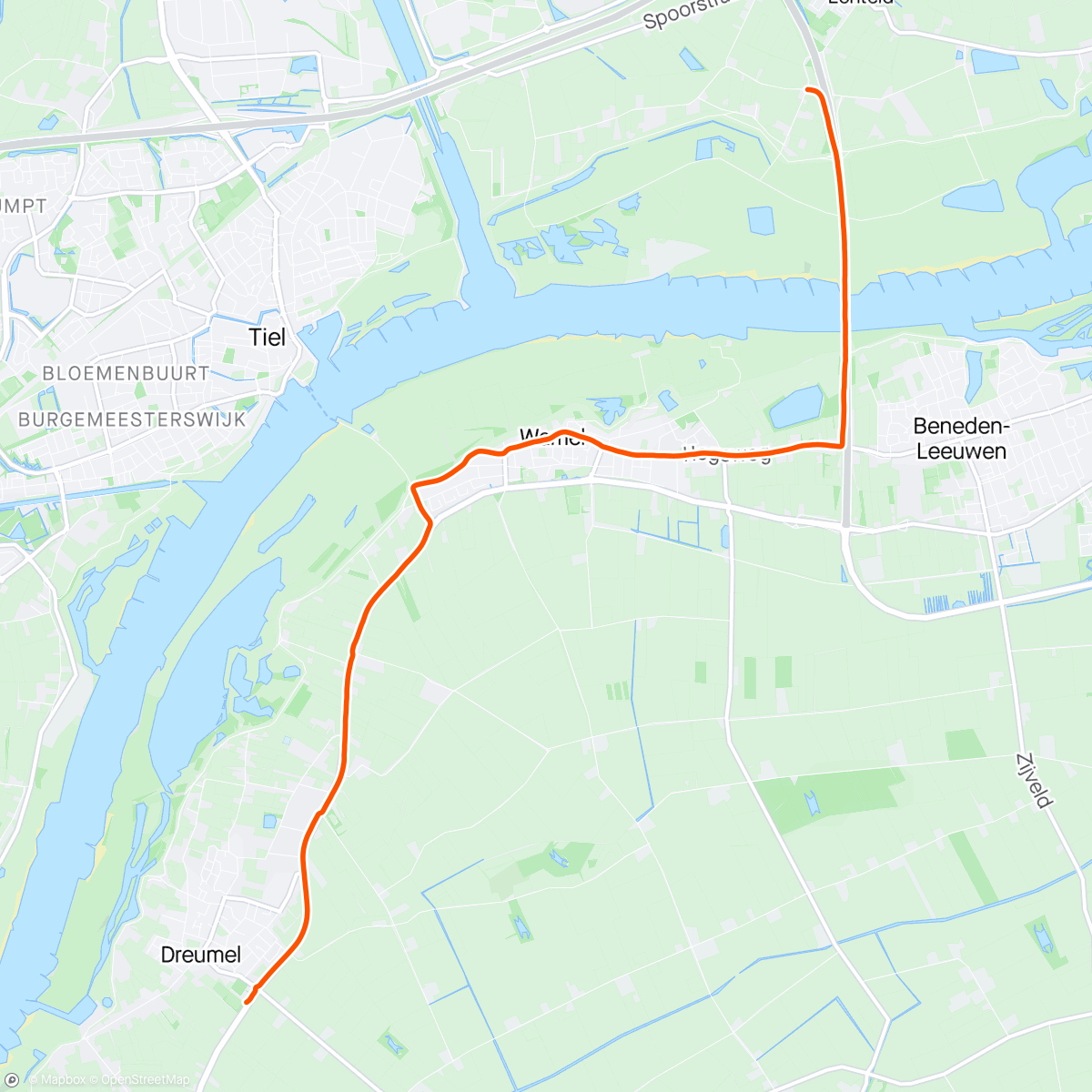 Map of the activity, Tweede stukje estafette Wageningen - Oisterwijk