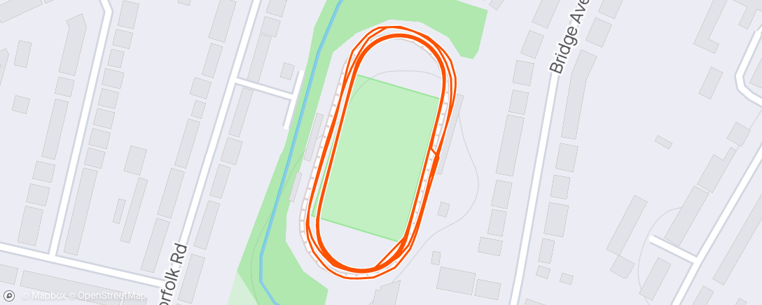 Map of the activity, 3 mile tempo - 6x100m strides