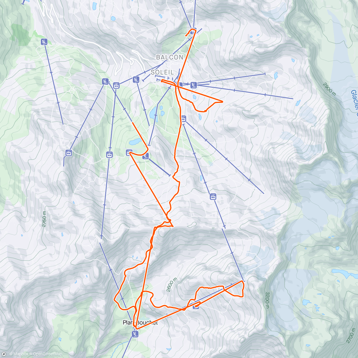 Map of the activity, Last skiing day