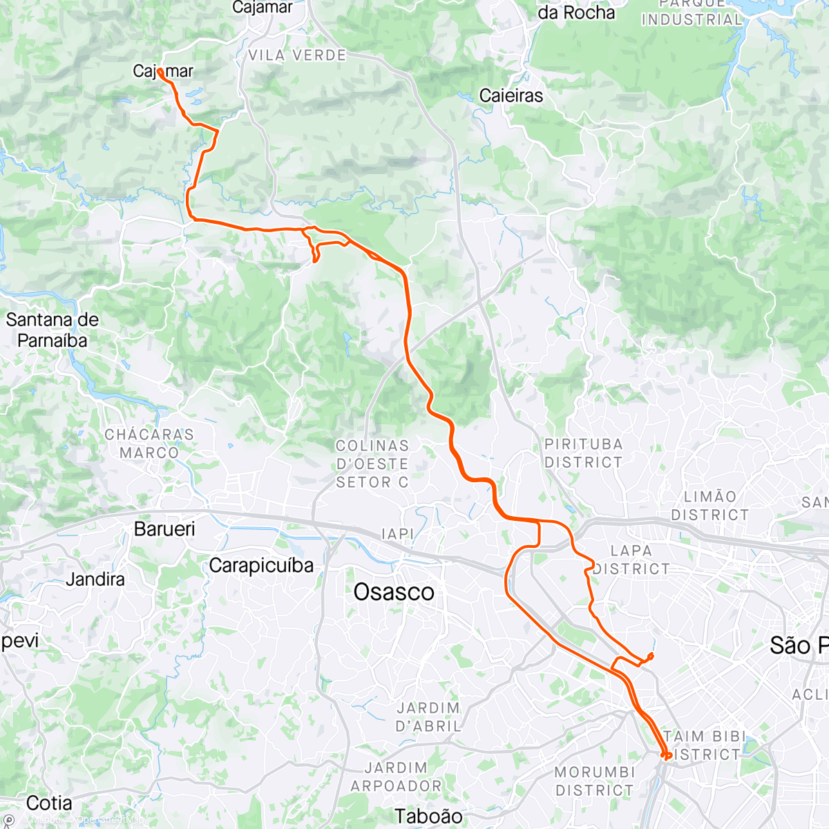 Map of the activity, Cajamar via polvilho + tiroteio na marginal desnecessário