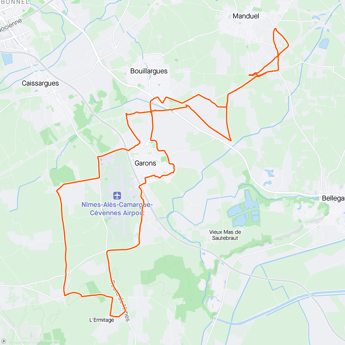 Map of the activity, Sortie Route Mini Bianchi " Marathon du soir, plateau des Costières... Sans vent, enfin 😃👍"