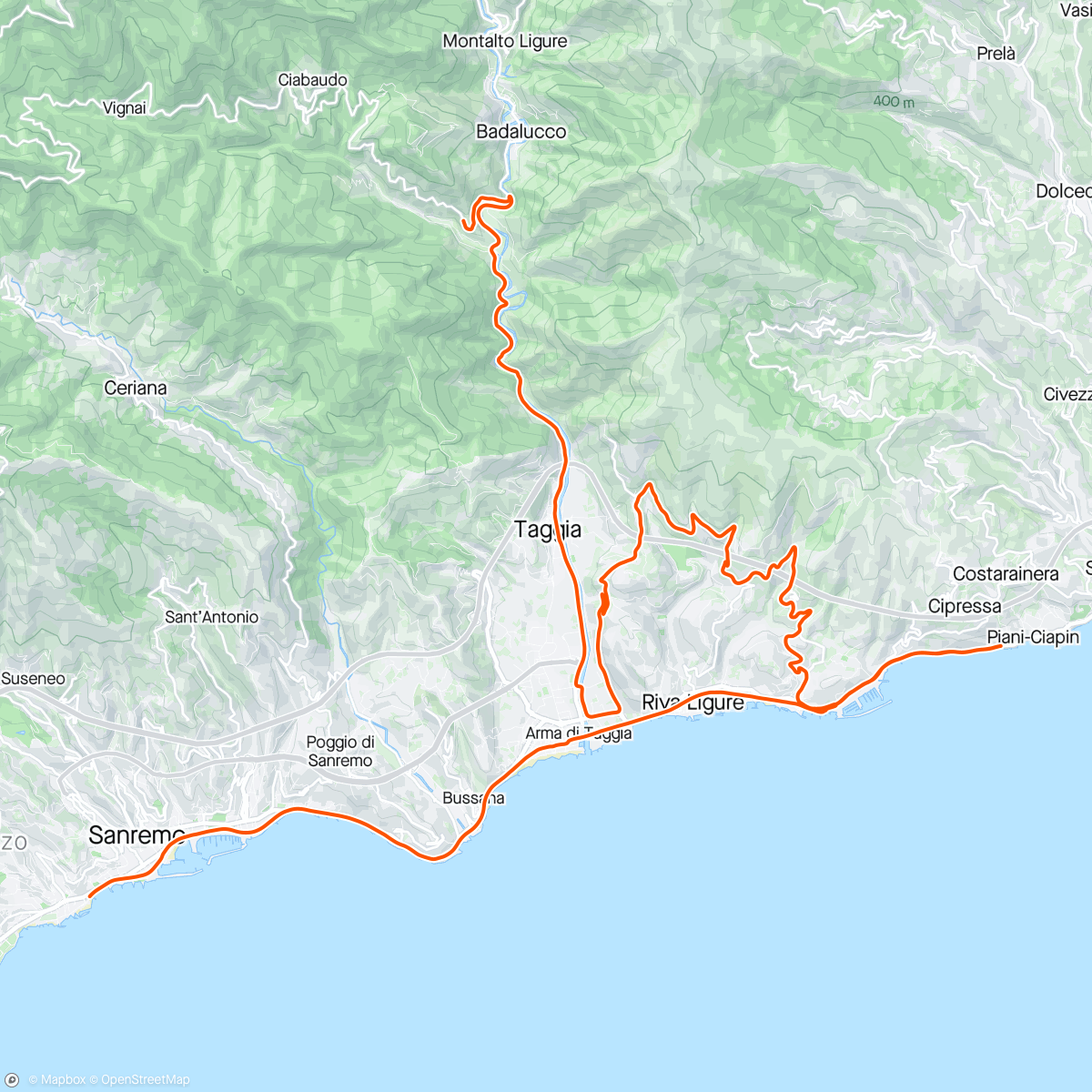 Map of the activity, ROUVY - Race: Challenge Sanremo | Italy 45 km