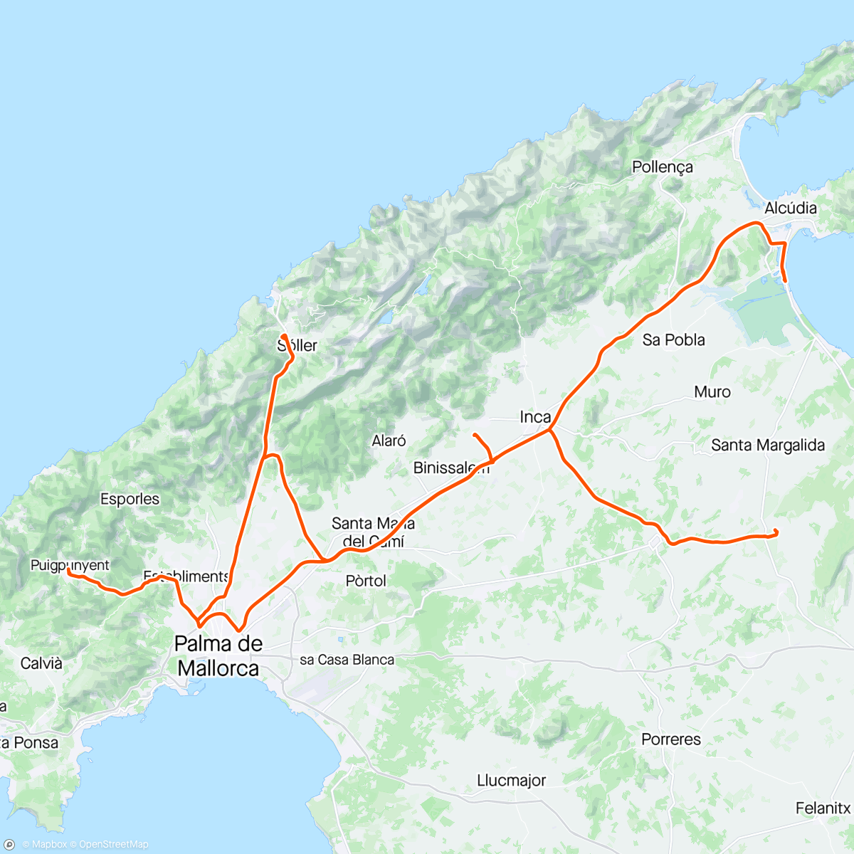 Mapa de la actividad (My version of the M312 - driving around for bottle support for Roman! (223km's))
