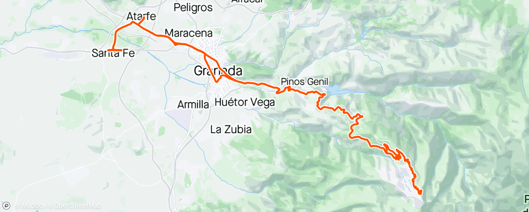 Karte der Aktivität „CICLISMO COTA altitud 3.140 y km. 8,25 desde barrera Hoya de la Mora hacia Pico Veleta (imposible avanzar más por nieve)”