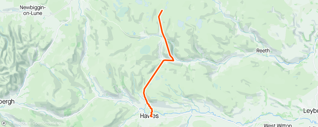 Map of the activity, Hawes to Tanhill on an e-bike... With no e 🥵