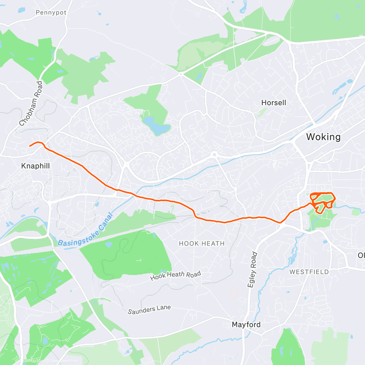 Map of the activity, Woking parkrun. 2000 miles ✔️